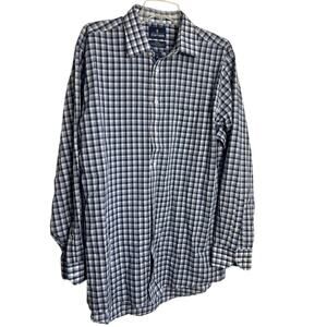 Stafford Travel Shirt Mens 16 1/2 34-35 Easy Care Broadcloth Blue Check